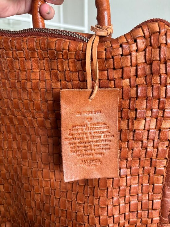Vilenca Holland Emilia Woven Genuine Leather Woven Backpack Cognac Brown main image 12